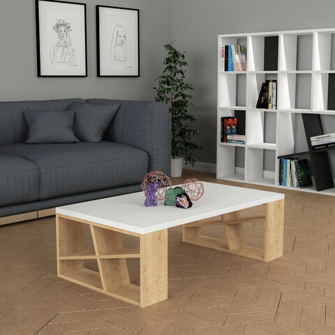 Masuta de cafea, decortie, honey, 105x40x60 cm, stejar alb