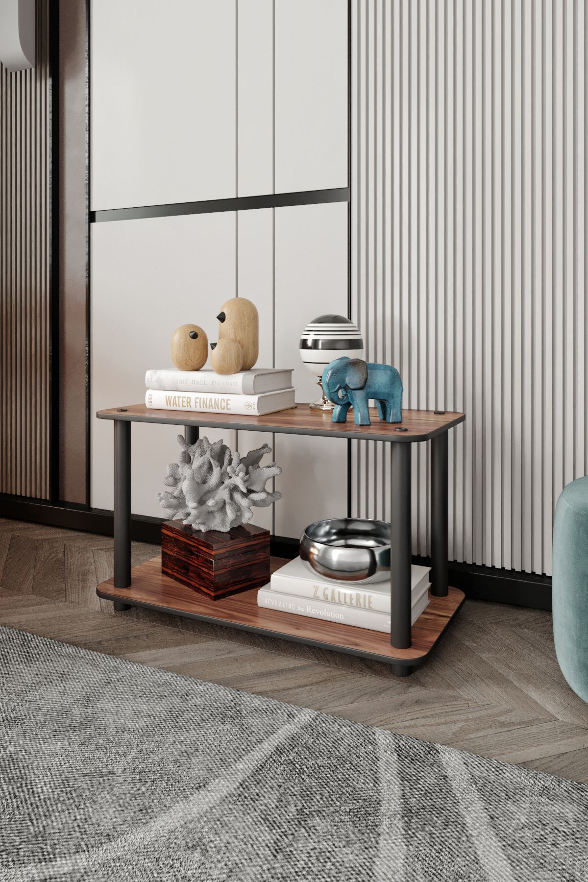 Masuta de cafea, Hanah Home, Bookcase 2-Tiers Rect, 30x38x60 cm, MDF , Maro