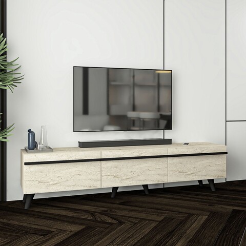 Comoda TV, Inarch, Amsterdam Style, Travertin / Negru