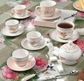 Set 2 cesti cu farfurie pentru ceai, Peonia, Brandani, 150 ml, portelan