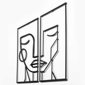 Decoratiune de perete, Woman Face, Metal, 39 x 66 cm, 2 piese, Negru