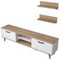 Comoda TV cu 2 rafturi, Wren, M48 - 1043, pal melaminat, alb/nuc