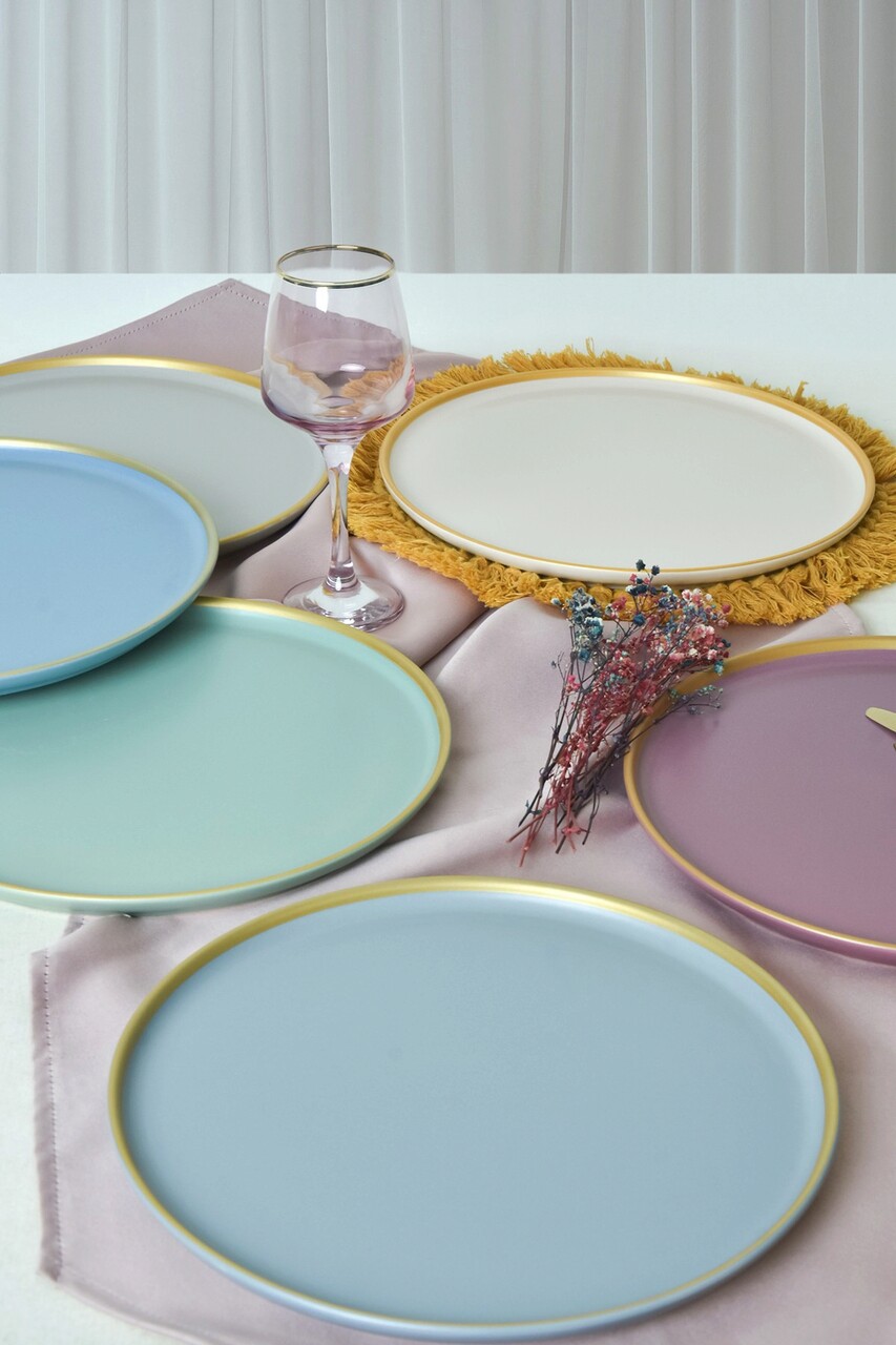 Set platouri servire, Keramika, 275KRM2203, Ceramica , Nu absoarbe apa, Auriu - 1 | YEO