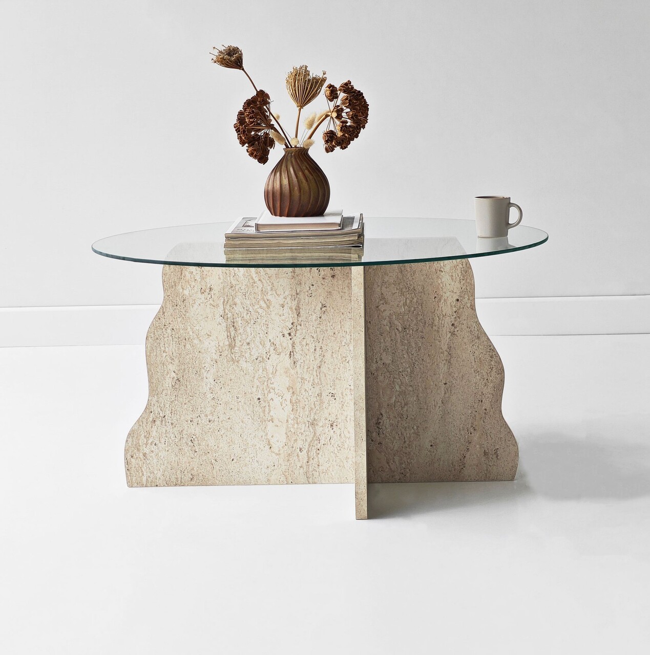 Masuta de cafea, Hanah Home, Butterfly, 75x40x75 cm, Travertin / Transparent - view 4