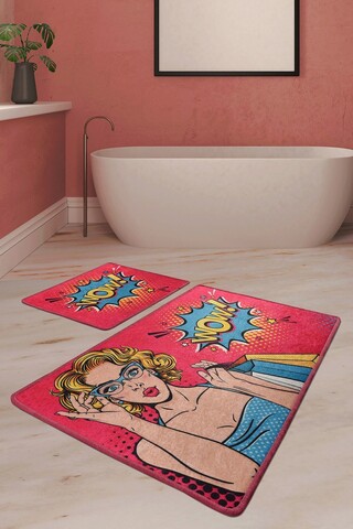 Set covoraș de baie (2 bucăți), chilai, pop art, poliester, multicolor