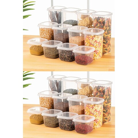 Set recipiente depozitare, Fremont, 964FRM5378, Plastic , Dimensiune: 10 x 10 x 9,5 cm/ 550 ml (8 bucăți), Alb