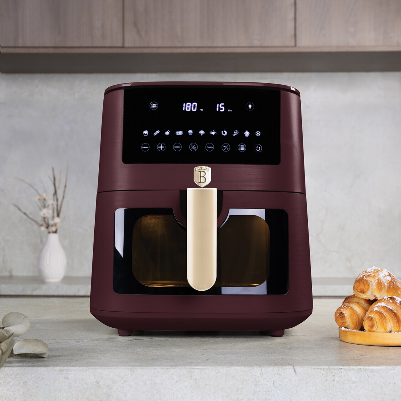 Friteuza cu aer cald si fereastra Berlinger Haus, Leonardo, 38.8x30x32.4 cm, 8 L, 1650W, visiniu mat - imagine 2