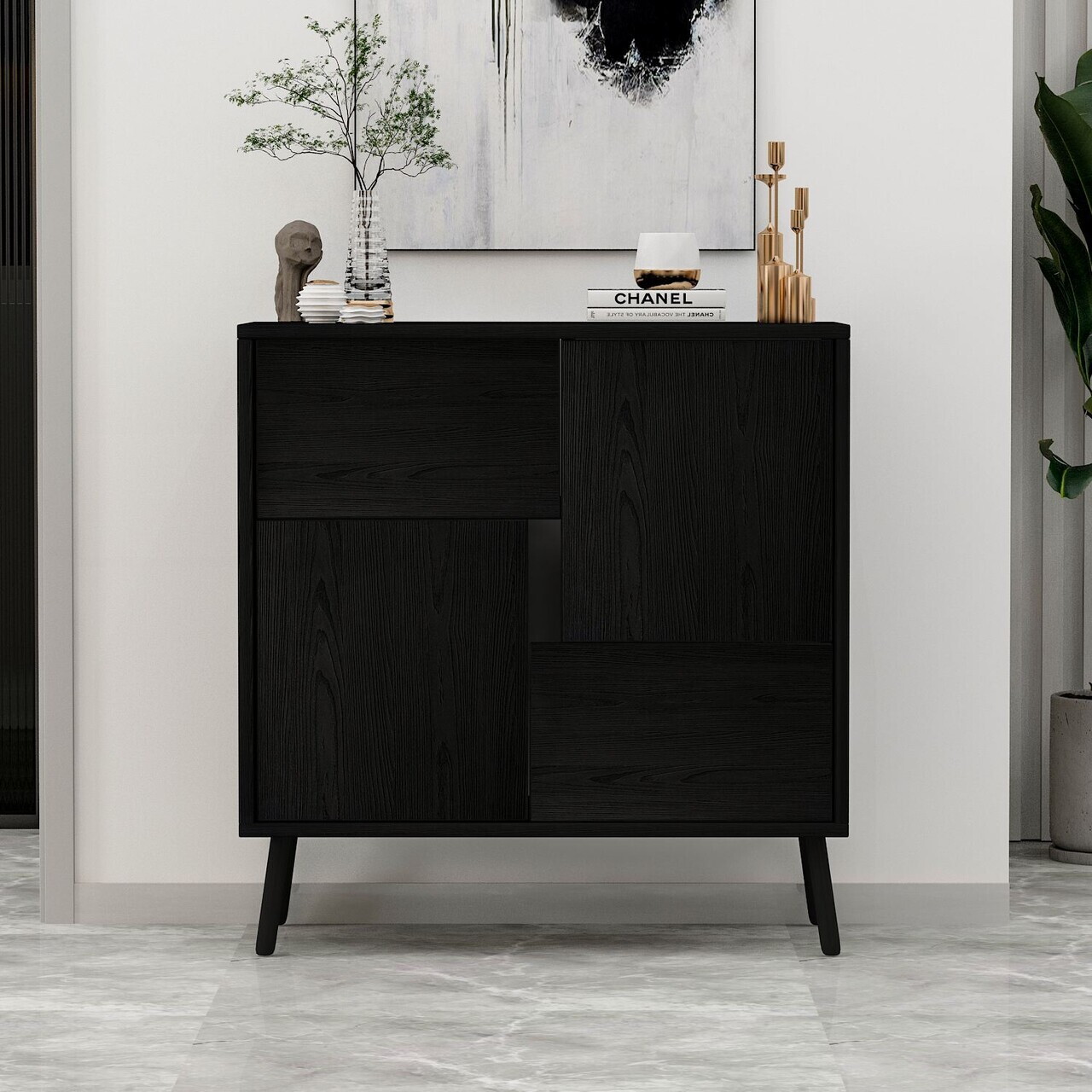 Dulap multifunctional, Hanah Home, Darien, 76.5x79.5x35 cm, PAL, Black Wood — imaginea 2