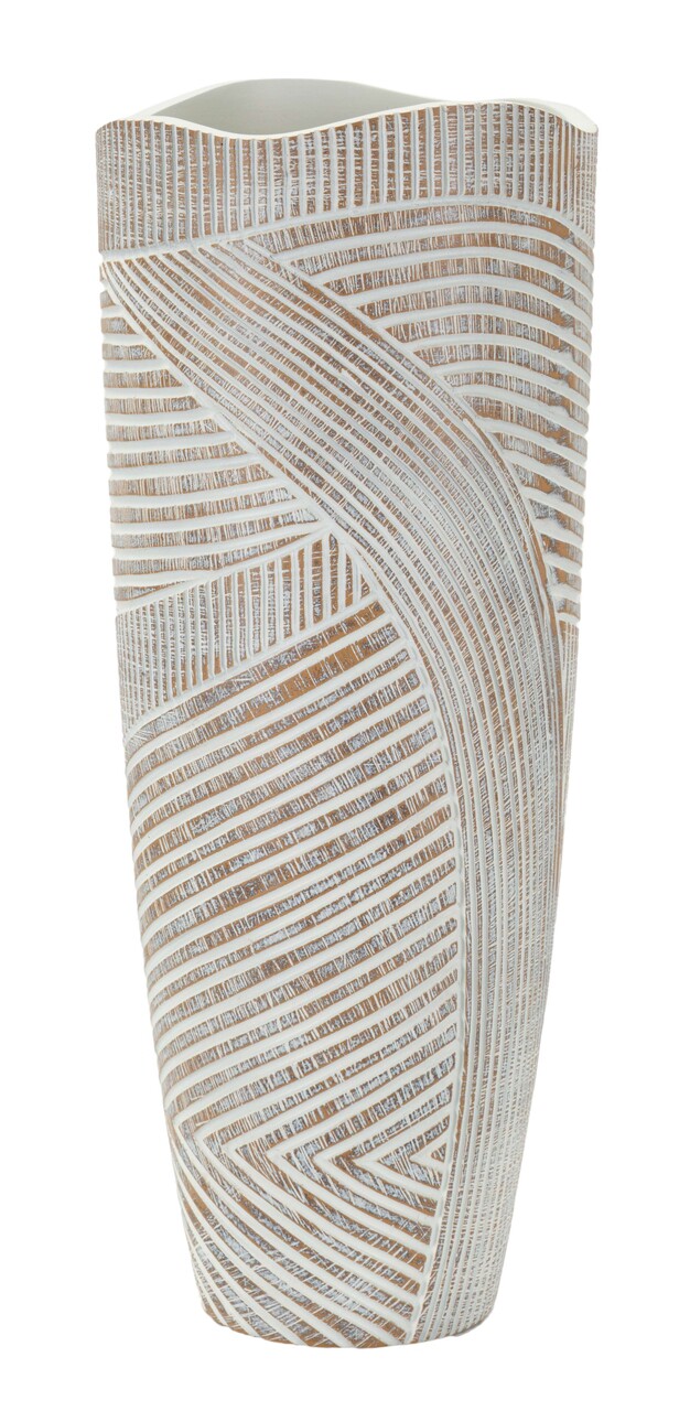 Vaza decorativa Wood Effect, Mauro Ferretti, 18x18x45 cm, polirasina, alb antic