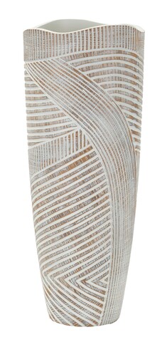 Vaza decorativa Wood Effect, Mauro Ferretti, 18x18x45 cm, polirasina, alb antic