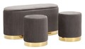 Set bancheta si 2 taburete Shopy, Mauro Ferretti, 80x37x42 cm, 29x35 cm, fier/MDf/poliester, gri/auriu