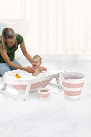 Set cadă pentru bebeluși (3 bucăți), Fremont, KVTS1, Plastic, Alb / Roz accesorii