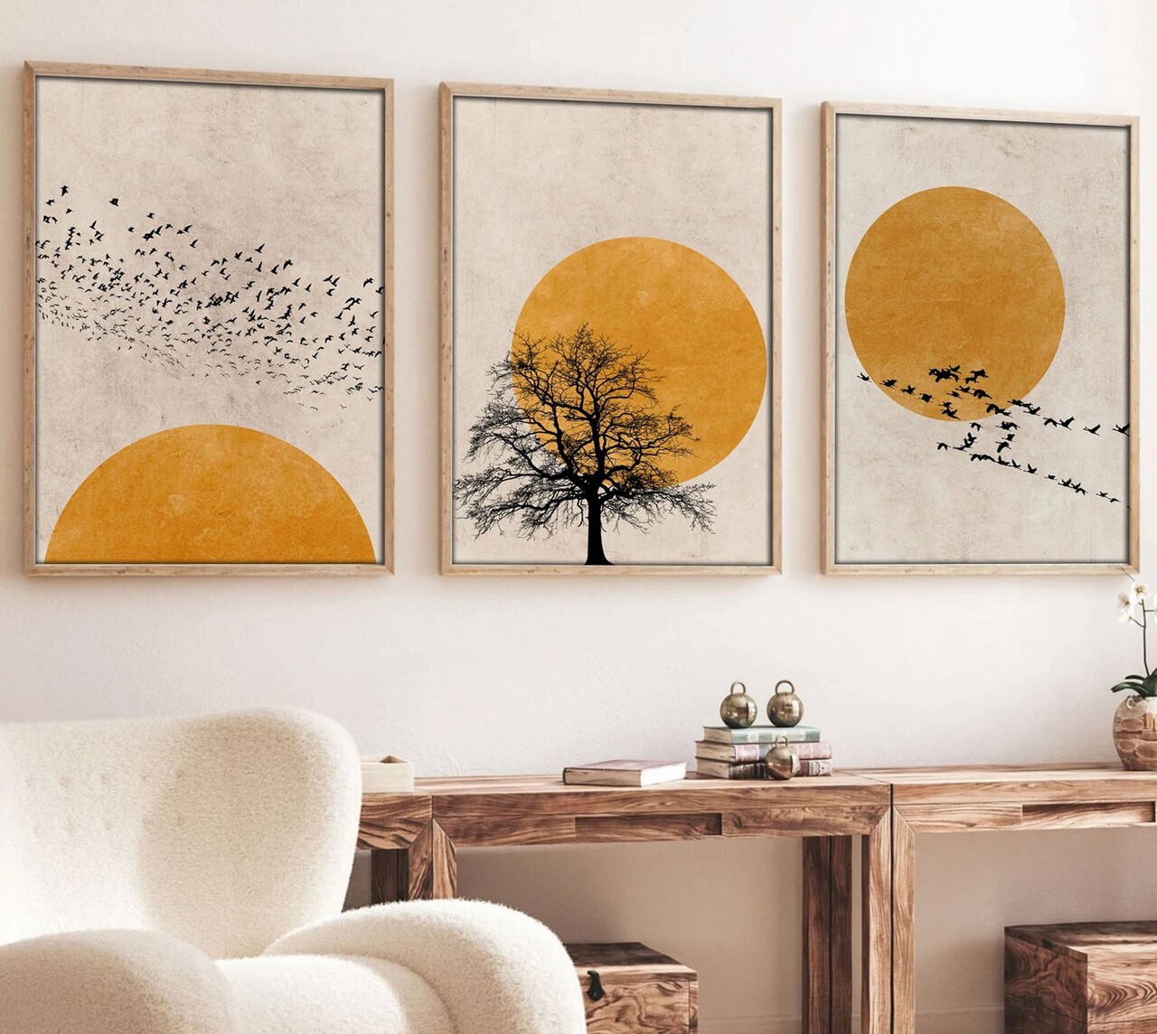 Set 3 tablouri decorative Huhu147 Cadru: 100% LEMN MASIV (Grosime: 25 cm) Multicolor