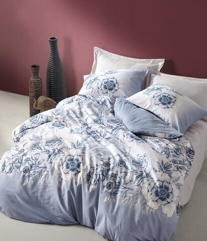 Lenjerie de pat dubla Alissa – Navy Blue, Cotton Box, 6 piese, 240×260 cm, bumbac satinat, albastru Lenjerii de Pat