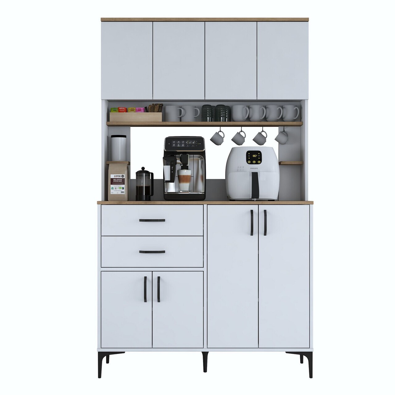 Dulap multifunctional, Hanah Home, JE212, 120x204.2x45 cm, PAL melaminat, Alb/Maro - view 9