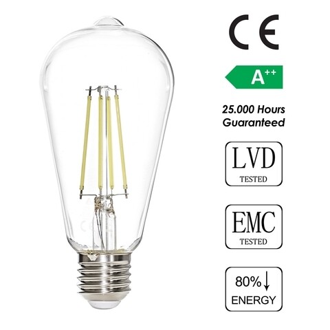 Bec LED, Sage, ST64 - White, 7 W, 6500K, 806 Lm, sticla