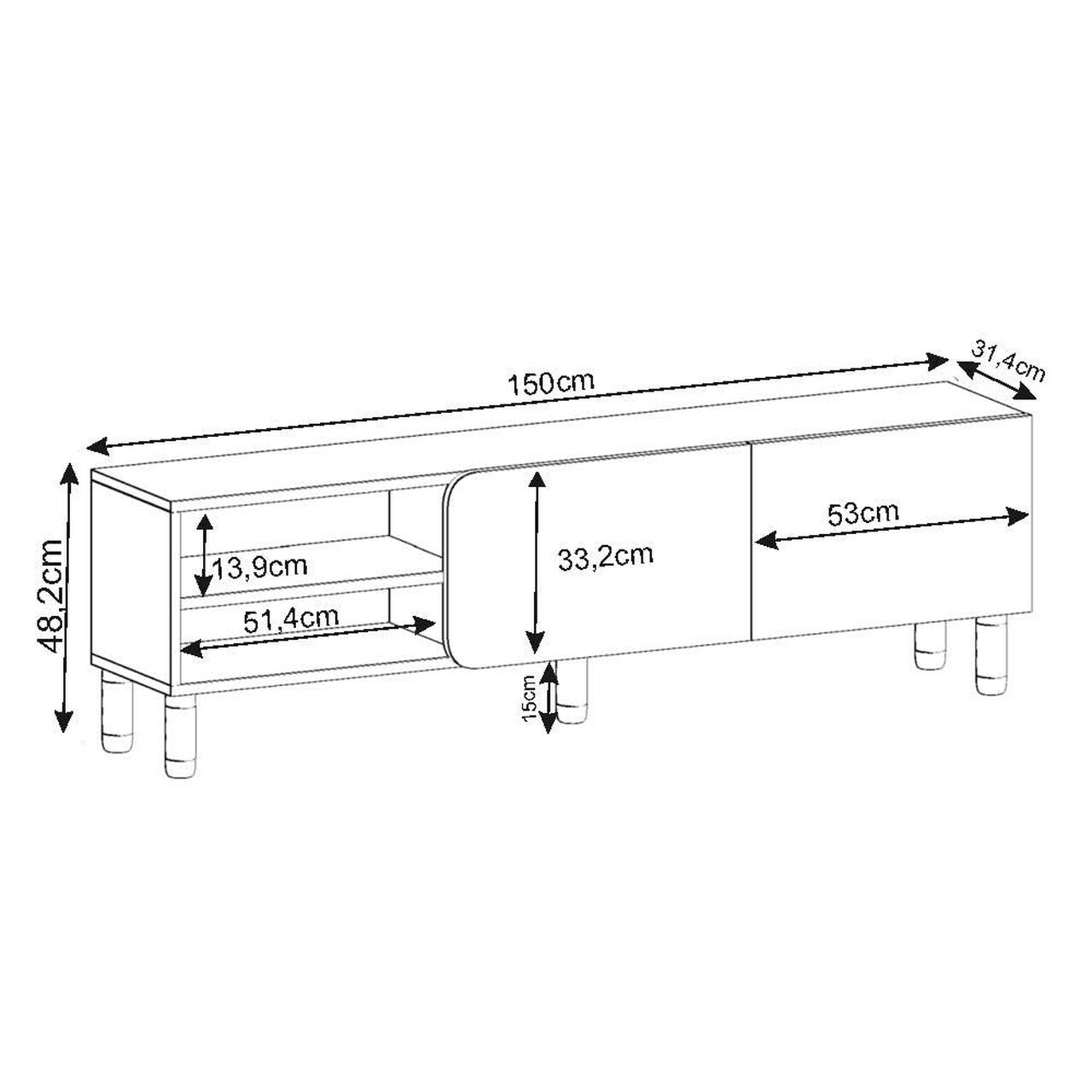 Comoda TV, Hanah Home, River, 150x48.2x31.4 cm, PAL, Travertin — imaginea 6