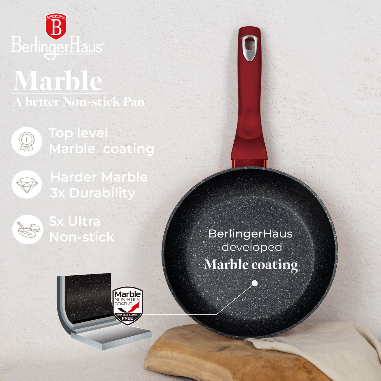 Set pentru gatit Berlinger Haus, Burgundy, 3 piese, aluminiu forjat, rosu - imagine 12