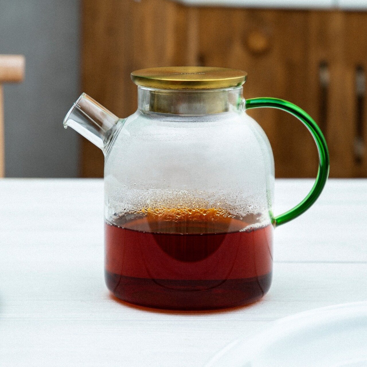 Ceainic Kubbe, Homla, 1.8 L, sticla/inox, verde/auriu