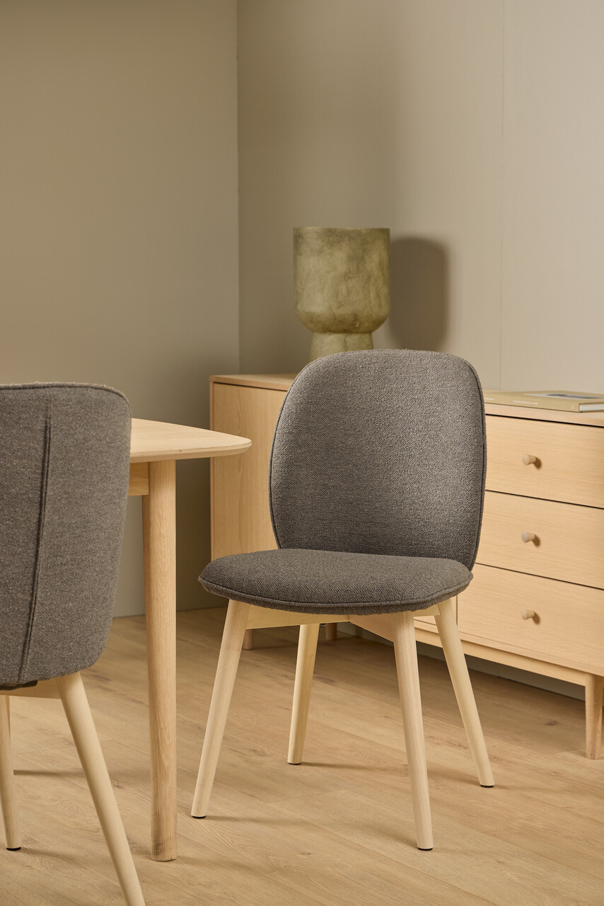 Scaun Cindy, Actona, 49x56x89 cm, tesatura Boucle/lemn de stejar, grej - view 5