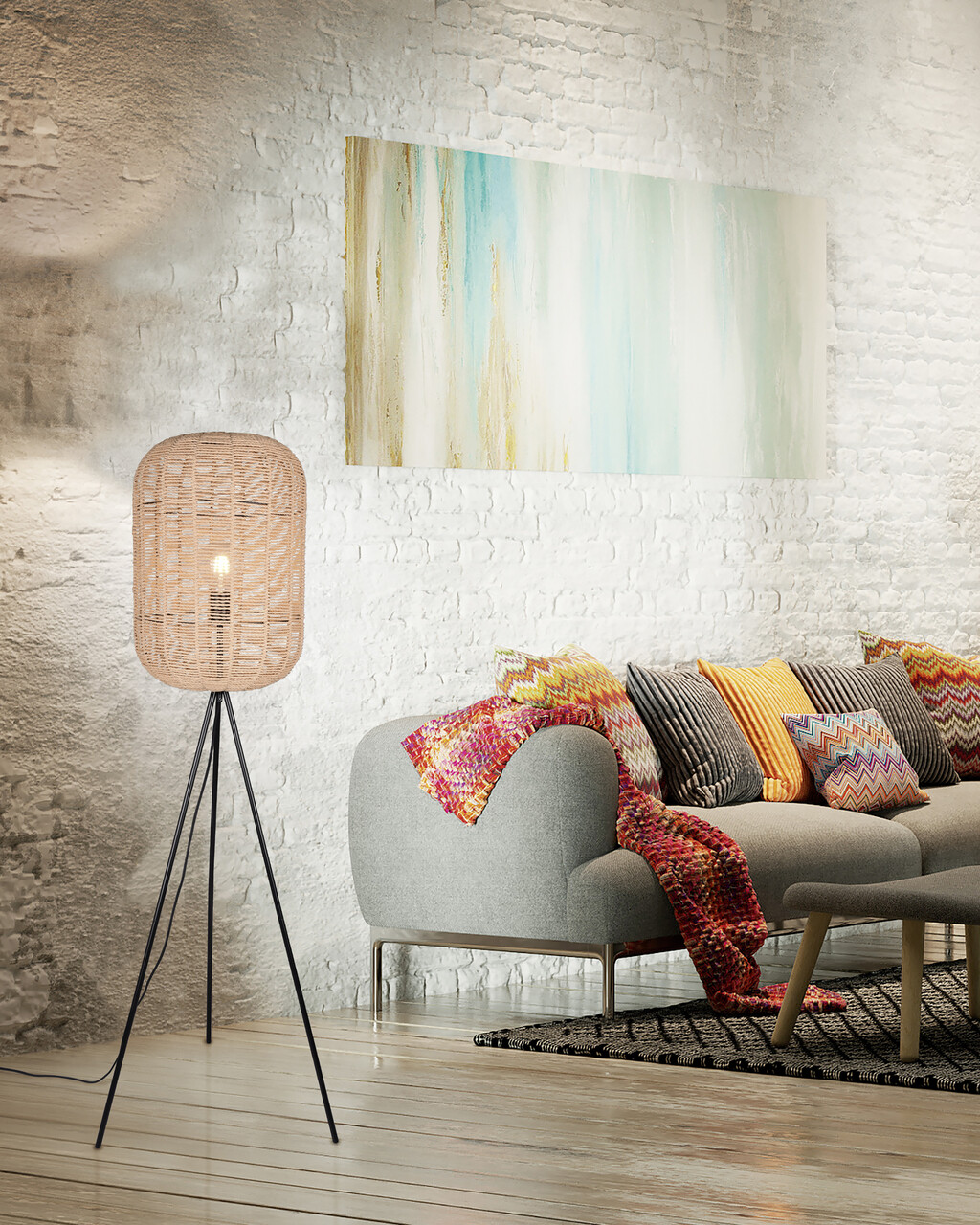 Lampadar Runa, TRIO, 35x150 cm, 40W, 1x E27, metal, negru mat/bej - view 4