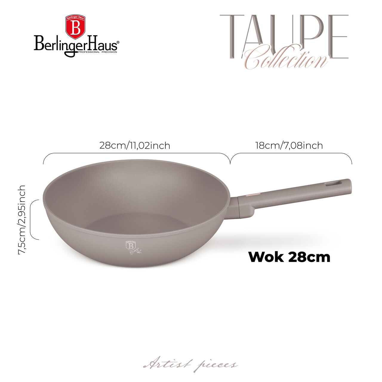 Tigaie Wok Berlinger Haus, Taupe, 28 cm, 3.2 L, aluminiu forjat, taupe mat - imagine 6