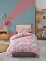 Lenjerie de pat pentru o persoana 2 piese, Unicornio - Pink, EnLora Home, 65% bumbac/35% poliester
