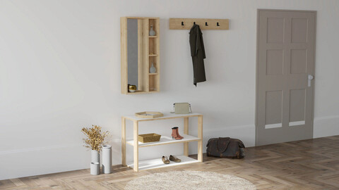 Cuier de perete, puqa design, fulya 3'lü, 45x90x14 cm, pal, safir / alb