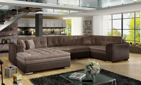 Coltar extensibil stanga 5 locuri ELTAP, Damario, 338x189x78 cm, lemn/poliester, maro deschis/maro inchis