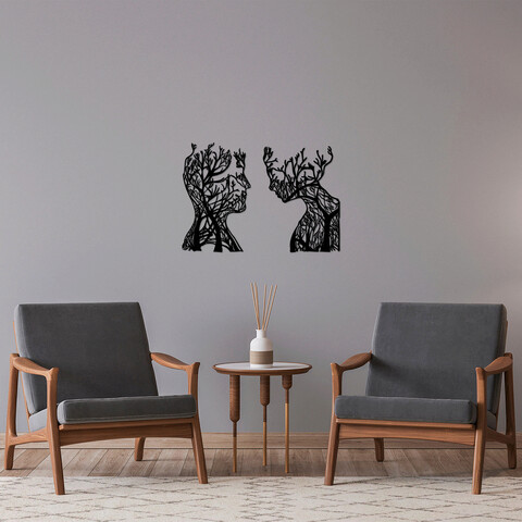 Decoratiune de perete, tree man and woman, metal, 27 x 43 cm, negru