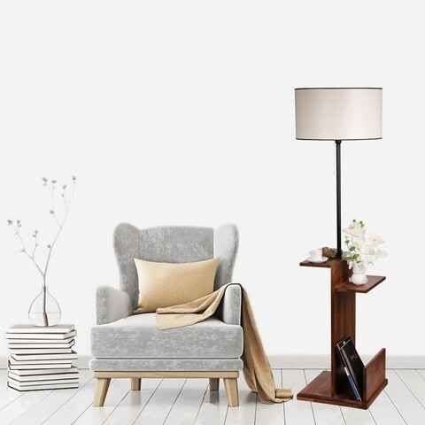 Lampadar cu rafturi, Luin, 8274-7, E27, 60 W, metal/lemn/textil Iluminat