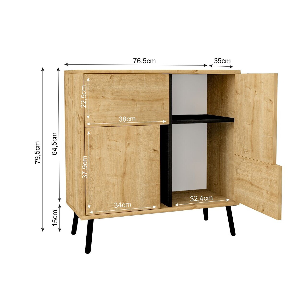 Dulap multifunctional, Hanah Home, Darien, 76.5x79.5x35 cm, PAL, Stejar Safir / Lemn Negru — imaginea 8