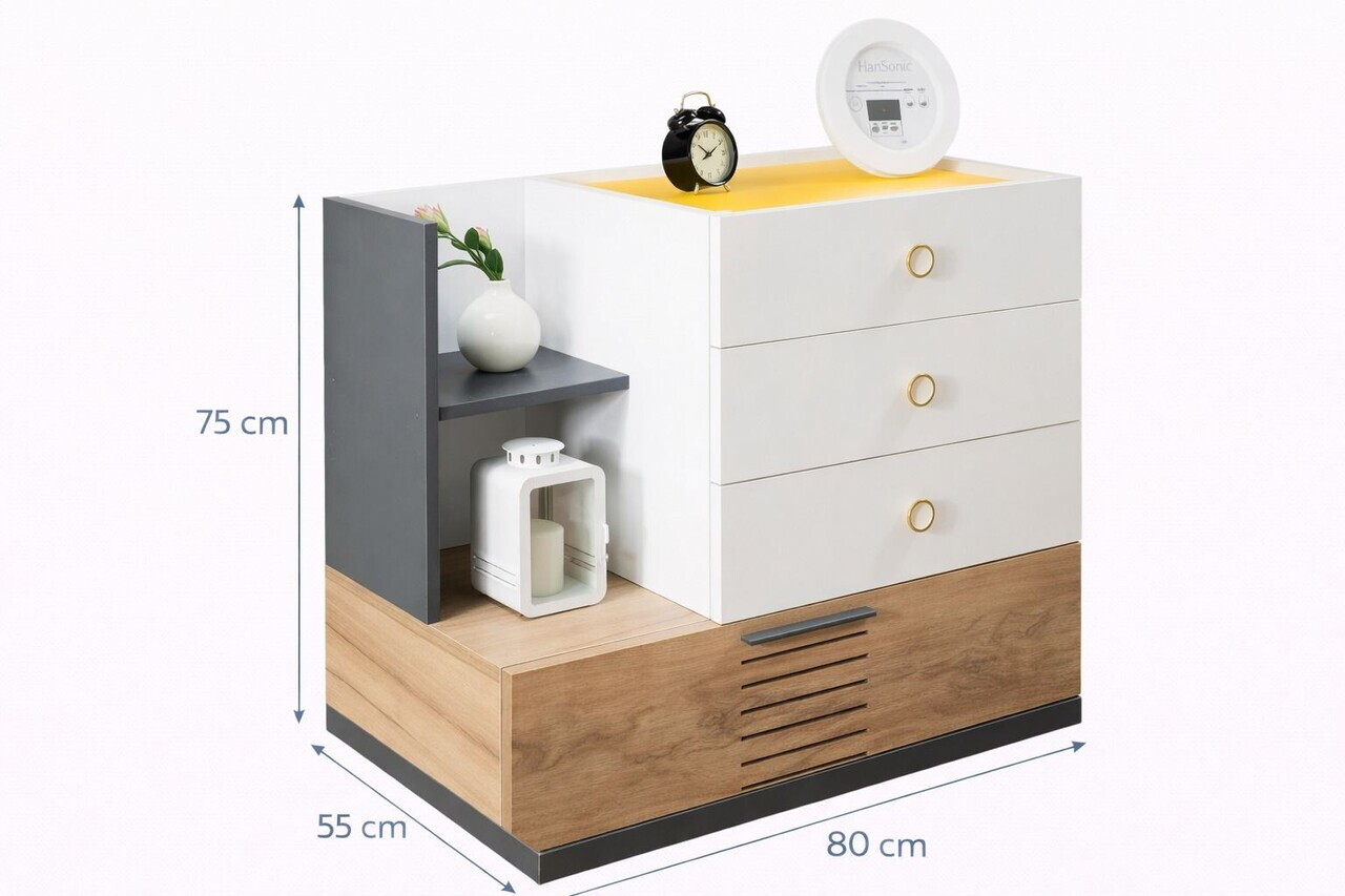 Dulap, Hanah Home, Relax, 80x75x45 cm, PAL, Alb / Antracit / Galben / Maro - view 2