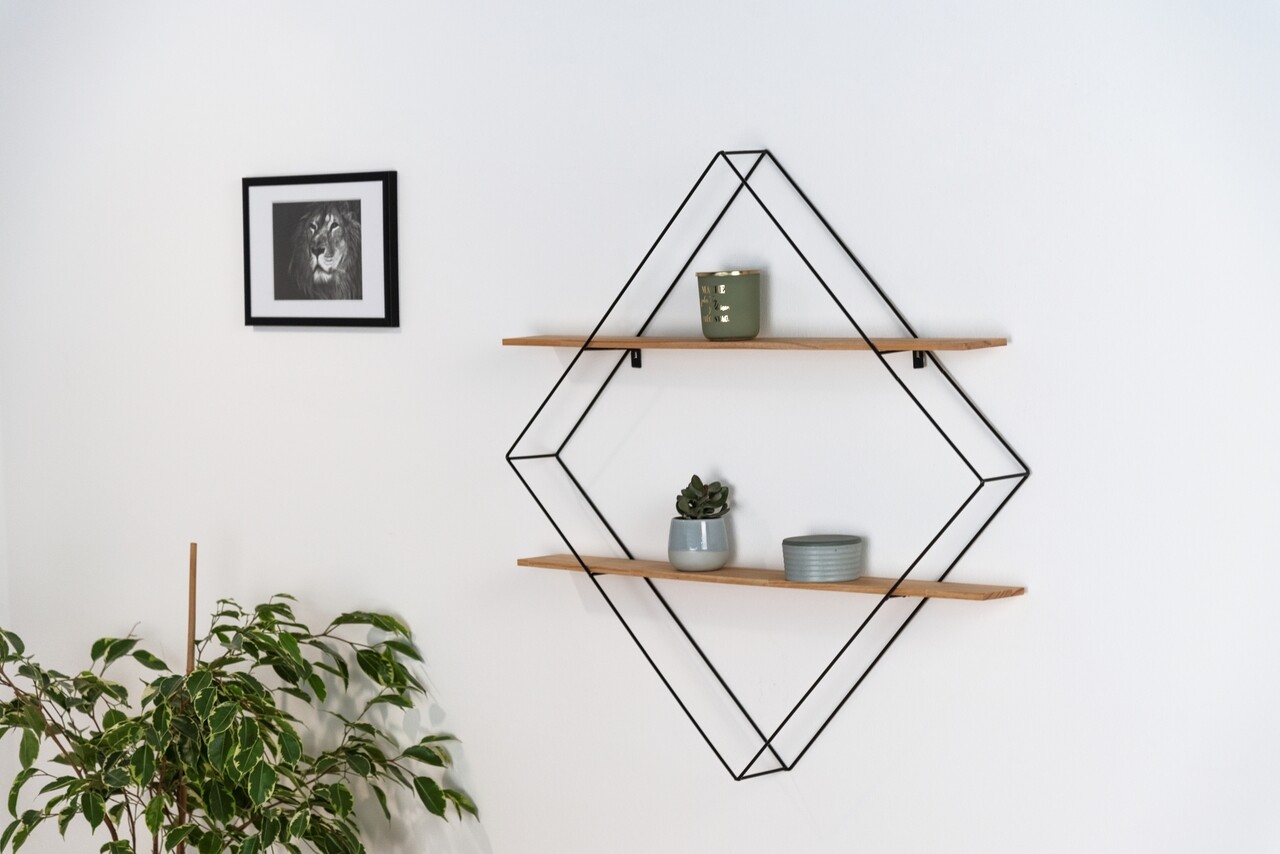 Etajera, Wenko, Geo, 56 x 56 x 10 cm, lemn/metal, negru/maro