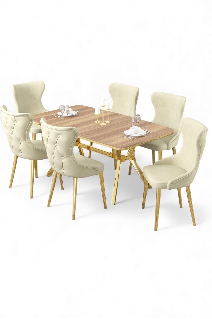 Set masa extensibila si scaune, Hanah Home, Esla, Stejar / Auriu / Crem - view 2