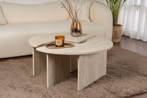 Masuta de cafea, Nordure, Moira, 90x41 cm, PAL, Travertin