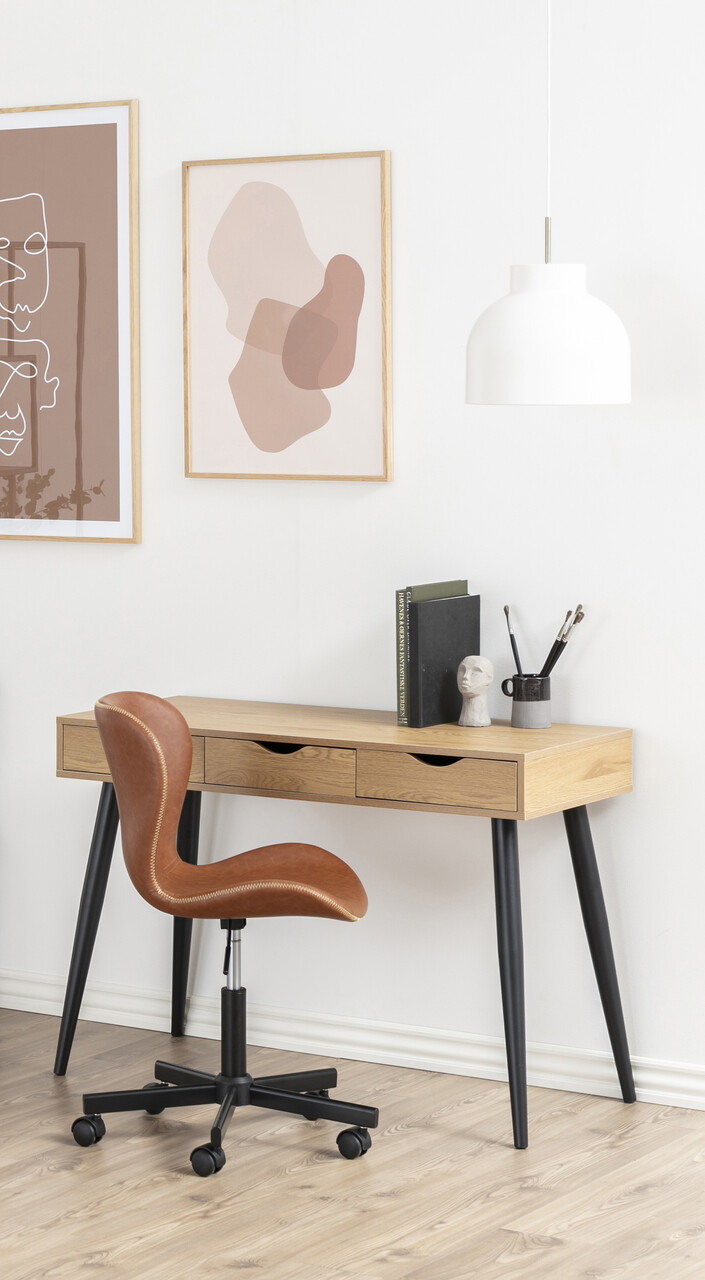 Scaun de birou Batilda -A1, Actona, 55x54x87 cm, rotativ, piele ecologica/otel, brandy - view 6
