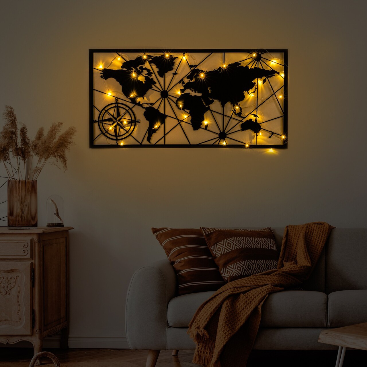 Decoratiune de perete, World Map Led 452, Dimensiune: 60 x 120 cm, Negru - view 4