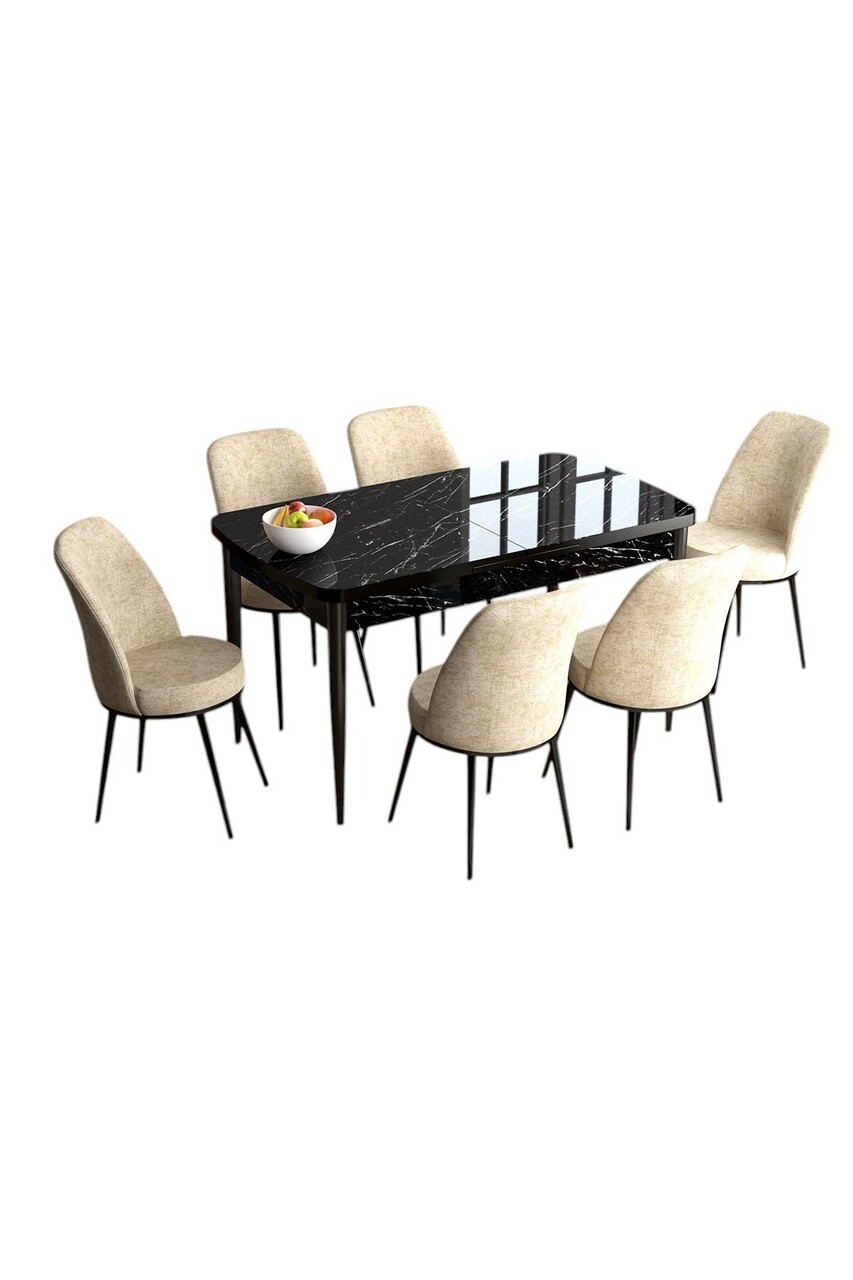 Set masa extensibila si scaune, Hanah Home, Han, Marmură neagră / Crem - view 2