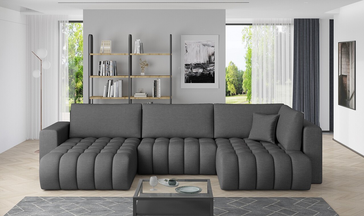 Coltar extensibil stanga 6 locuri ELTAP, LT-05FL, Bonito, 350x175x92 cm, lemn/poliester, gri inchis