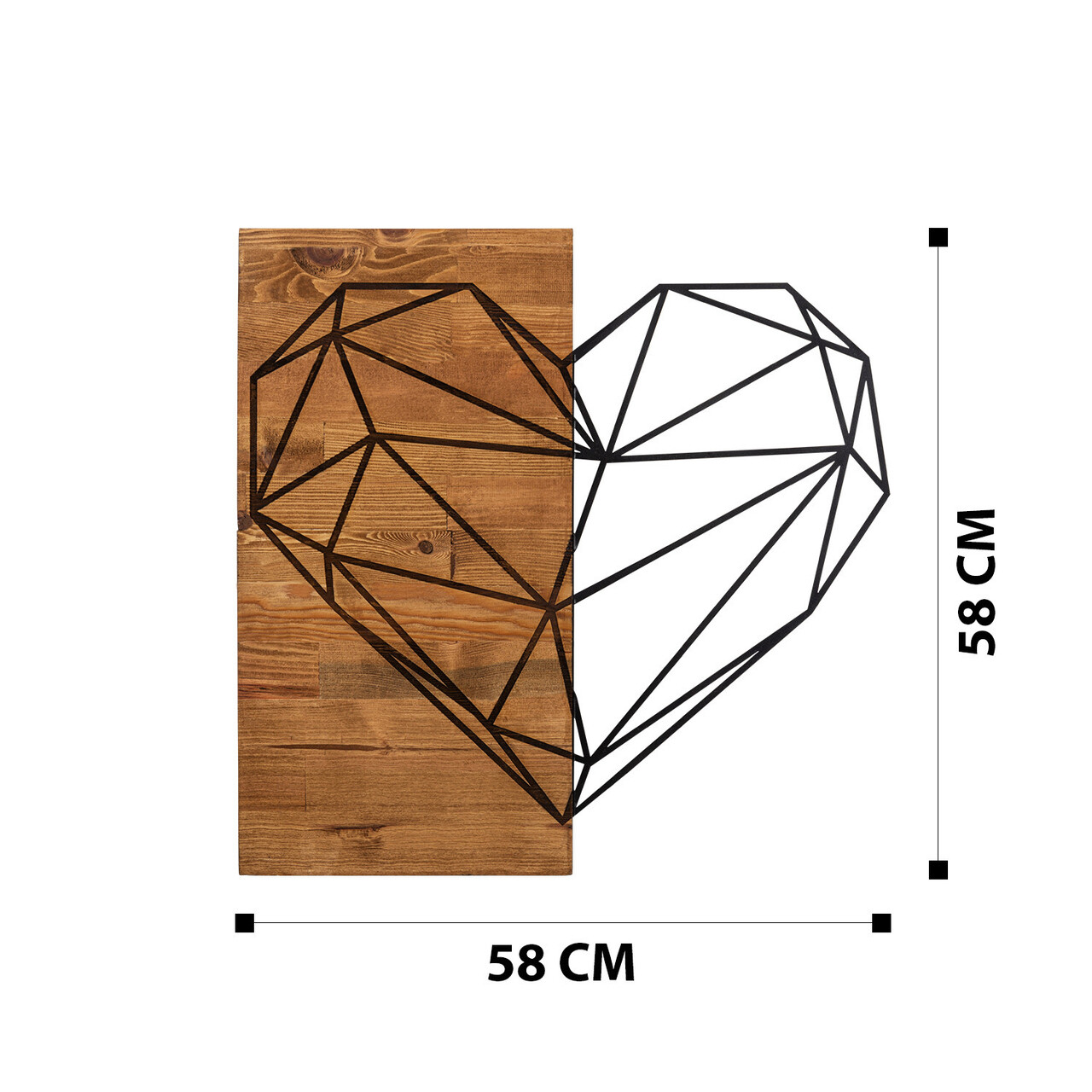 Decoratiune de perete, Heart, lemn/metal, 58 x 58 cm, negru/maro