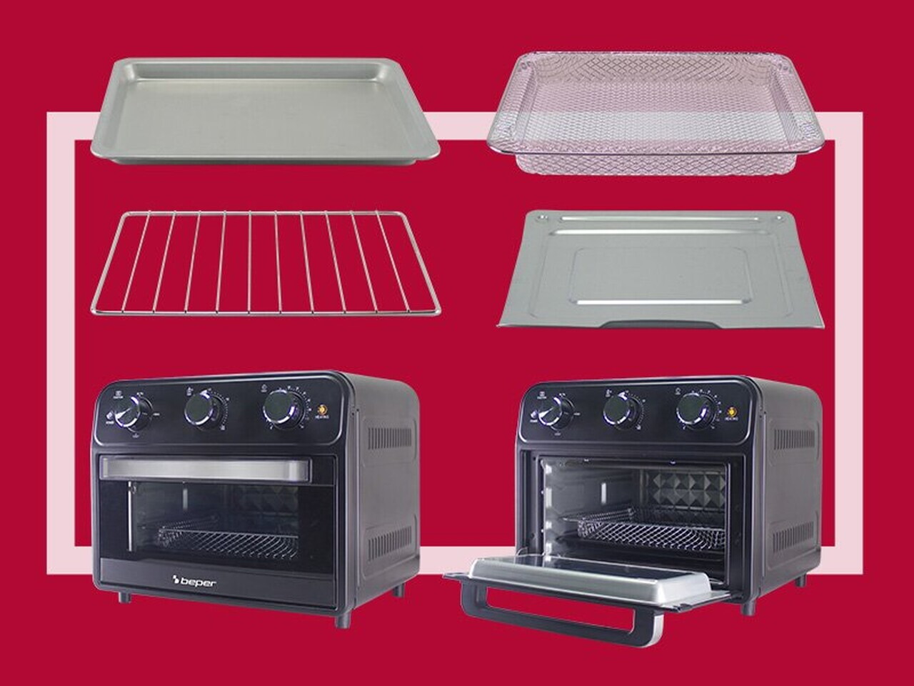 Cuptor multifunctional cu friteuza cu aer cald Beper, 41x35x39 cm, 1800W, 24L, metal/inox/sticla, negru - view 4