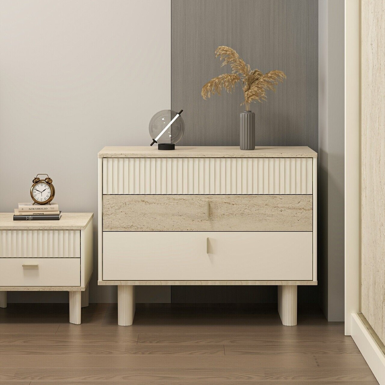 Dulap, Hanah Home, Valento, 100x80x45 cm, Piatră Lunii / Travertin
