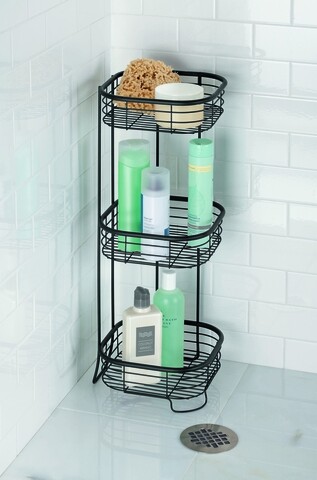 Etajera pentru baie Forma, iDesign, 3 rafturi, 24x24x66.5 cm, otel, negru mat