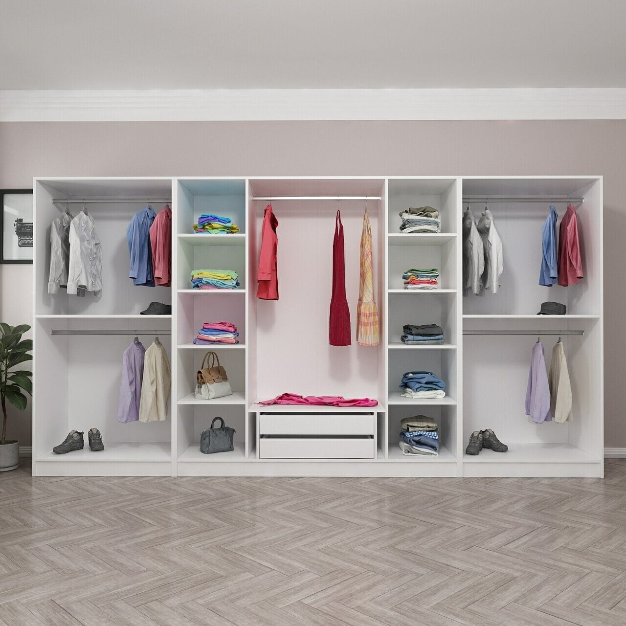 Dulap pentru haine, Hanah Home, Nisa, 360x210x52 cm, Alb — imaginea 6