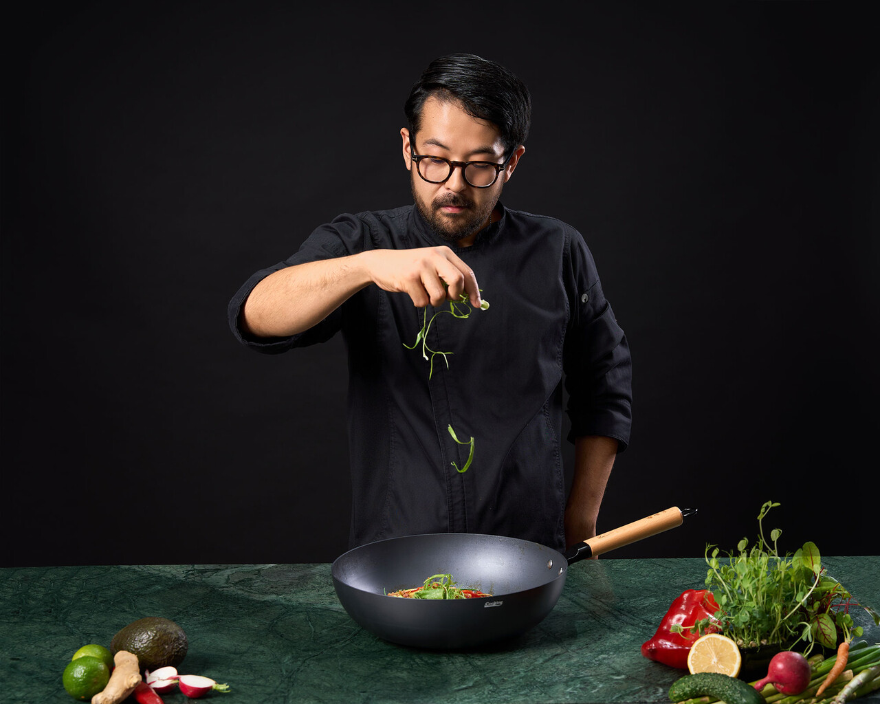 Tigaie Wok, Samurai Gourmet by Rikito Watanabe si Cooking by Heinner, 32x9 cm, aluminiu, negru/natur - imagine 10