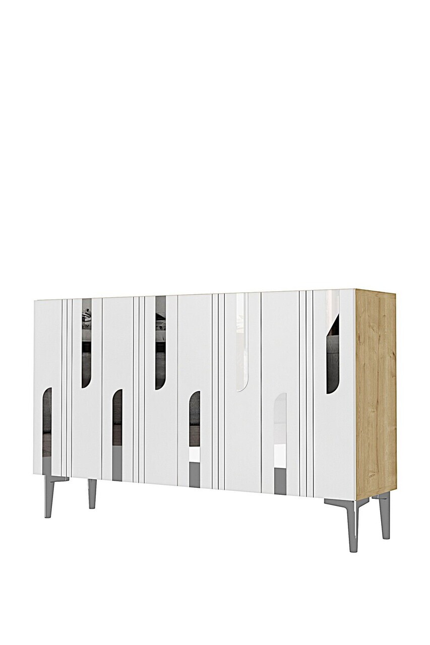 Consola, Hanah Home, Nota 120, 120x75x32 cm, Stejar Safir / Alb / Argintiu — imaginea 4
