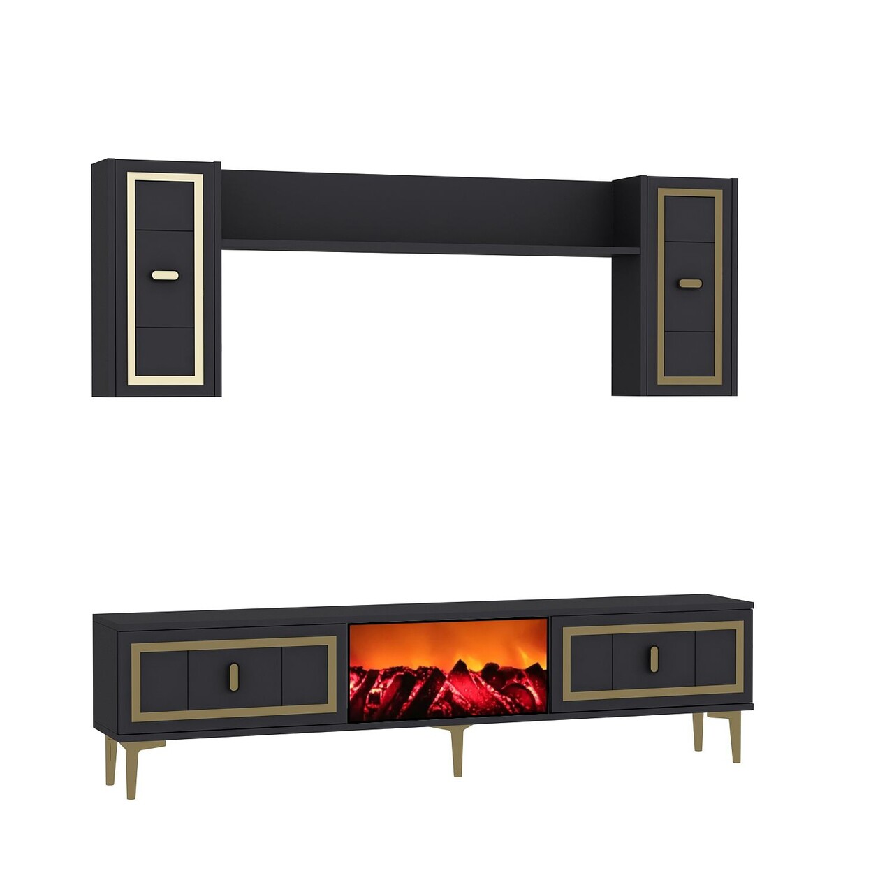 Comoda TV, Hanah Home, Orion Fireplace, 150x44.6x29.6 cm, PAL , Antracit / Aur - imagine 4