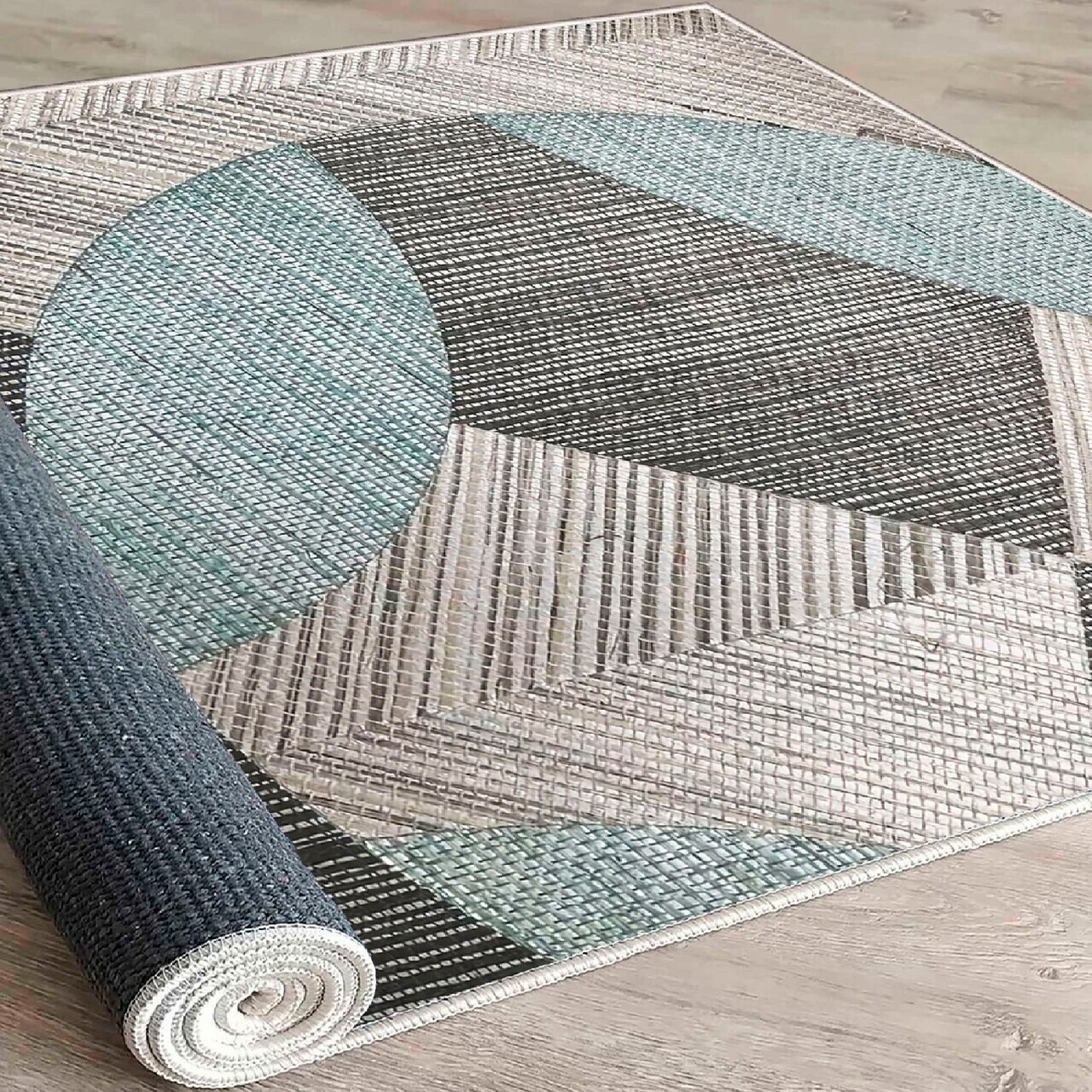 Covor, Woosonıl047, 100x300 cm, Albastru / Gri / Negru — imaginea 5