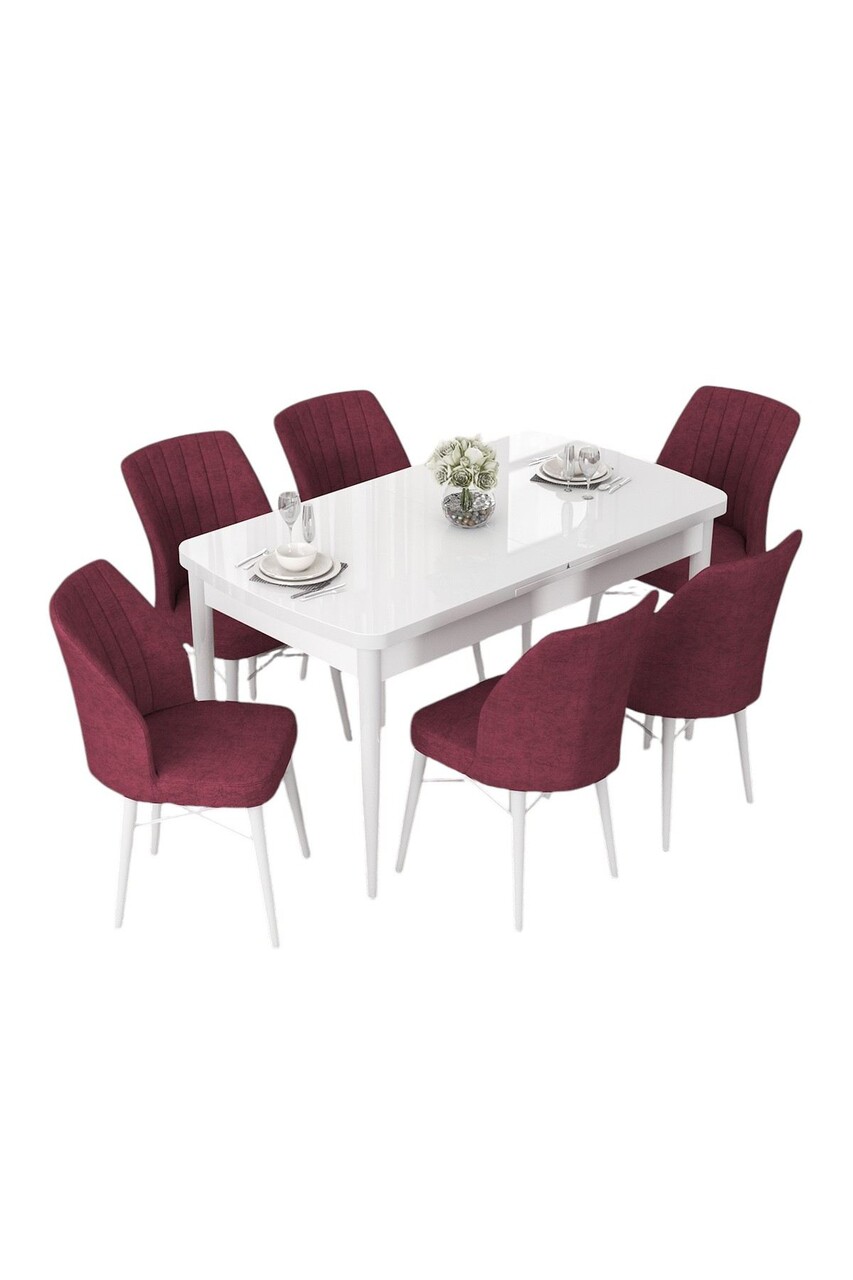 Set masa extensibila si scaune, Hanah Home, Nef, Alb / Burgundia - view 2